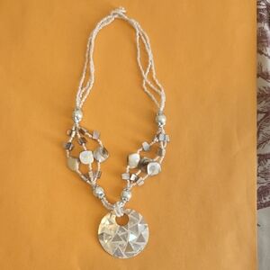 Handmade White and Silver Bead Necklace